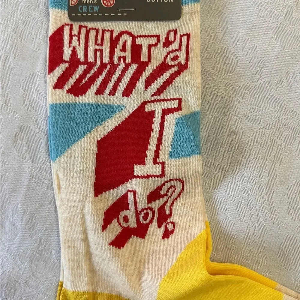 Mens Cotton Crew Socks Blue Q “What’d I Do?” Doghouse